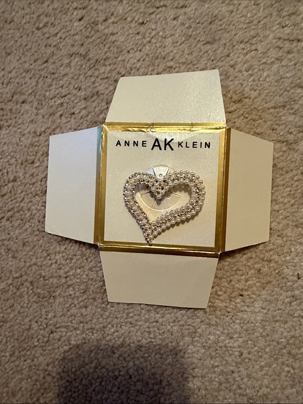 Anne Klein Silver Crystal Heart Pin Brooch
